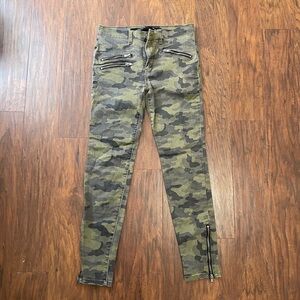 Harper Green Camouflage Pants with Zipper Accents